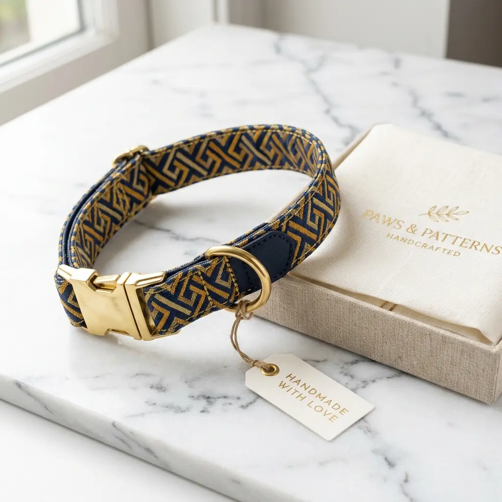 Collarly Method: premium custom pet collar on white marble backdrop